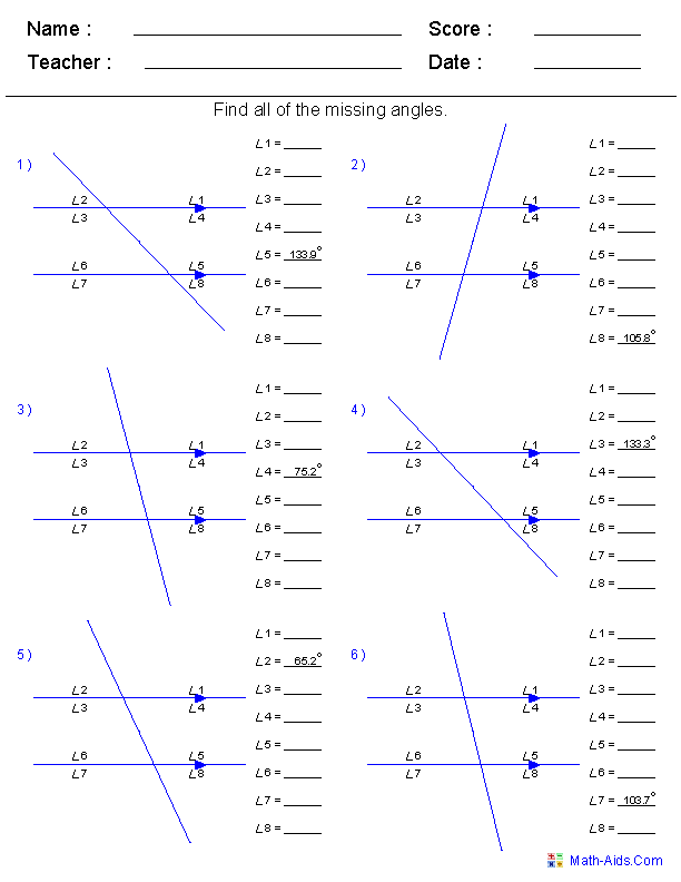 Corresponding Angles Worksheet Grade 8 Worksheet