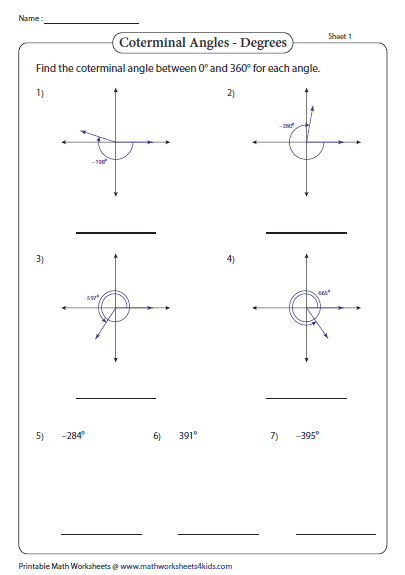 Coterminal Angles Degrees Angles Worksheet Trigonometry Worksheets 
