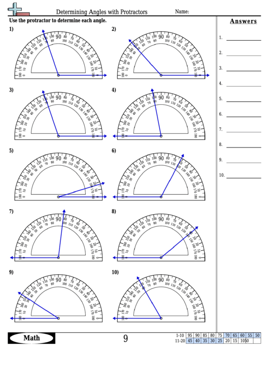 Determining Angles With Protractors Angle Worksheet With Answers 