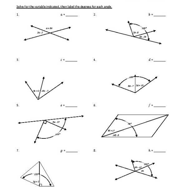 Eighth Grade Adjacent Angles Worksheet 10 One Page Worksheets