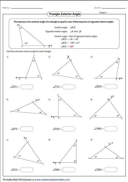 Exterior Angle Theorem Worksheet Exterior And Interior Angles A 