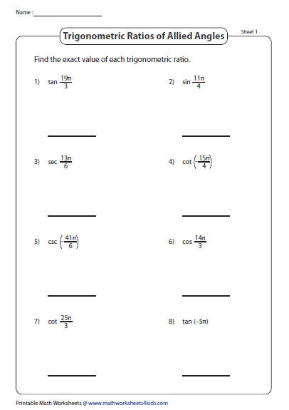 Trig Ratios Finding Angle Measures Worksheet 0883