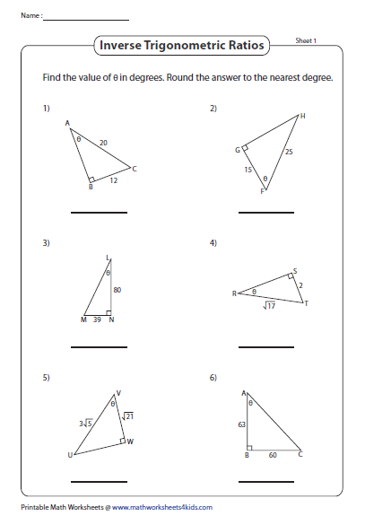 Find The Measure Of An Angle Trigonometry Worksheets Angles 