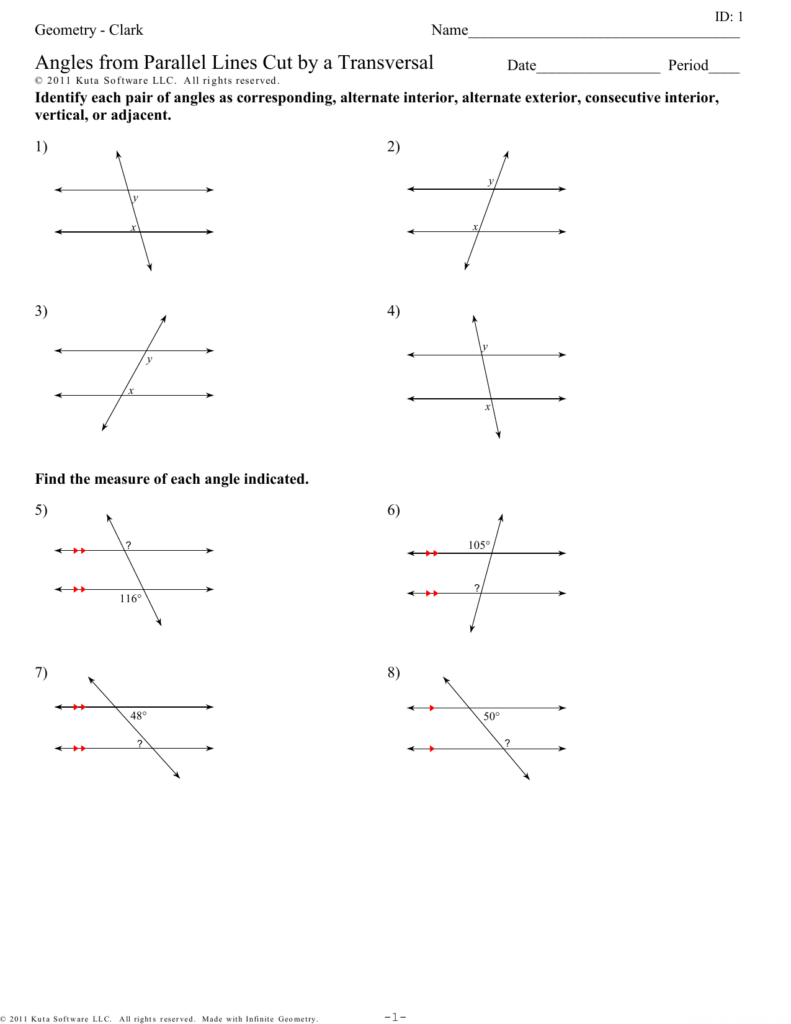 Find The Measure Of Each Angle Indicated Worksheet Parallel Lines 