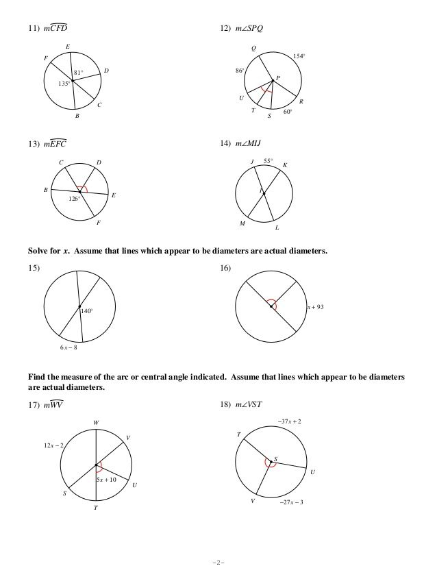 Find The Measure Of The Arc Or Angle Indicated Worksheet Em 2020