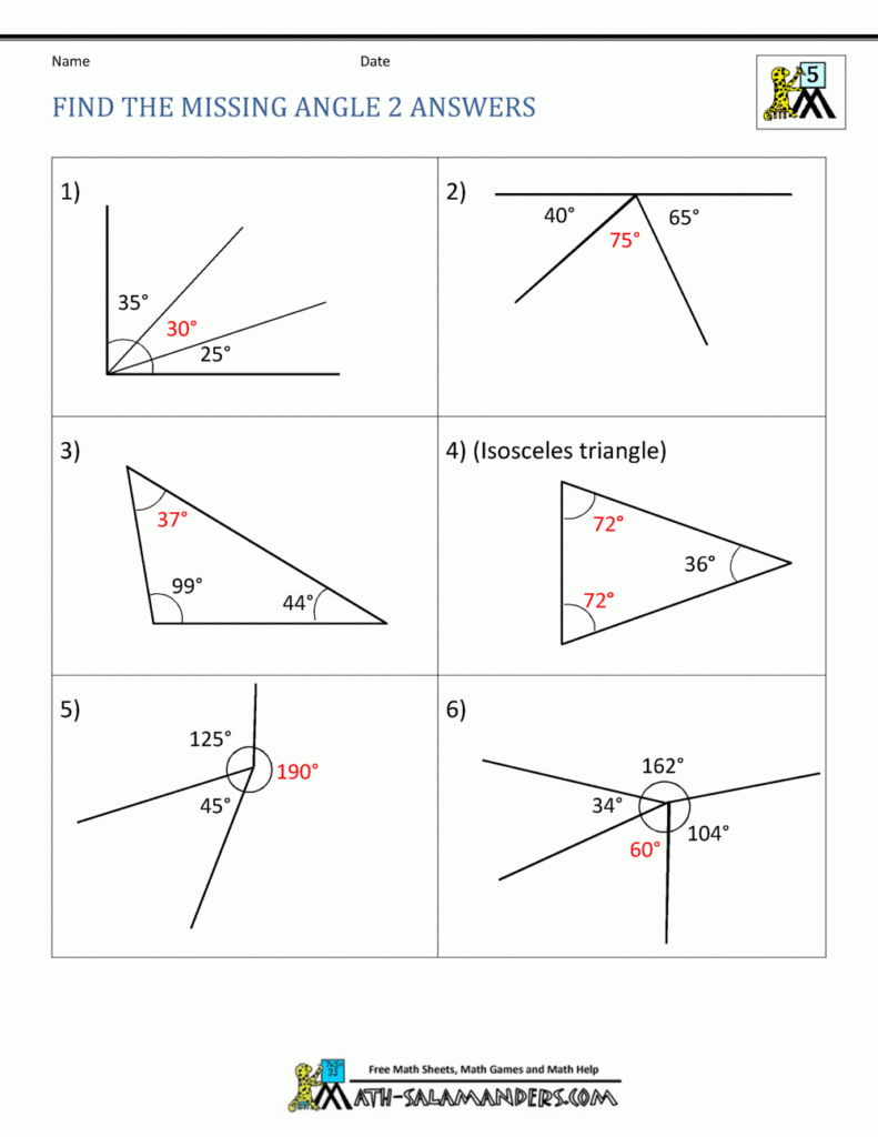 Find The Missing Angles 2 Answers Geometry Proofs Angles Worksheet 