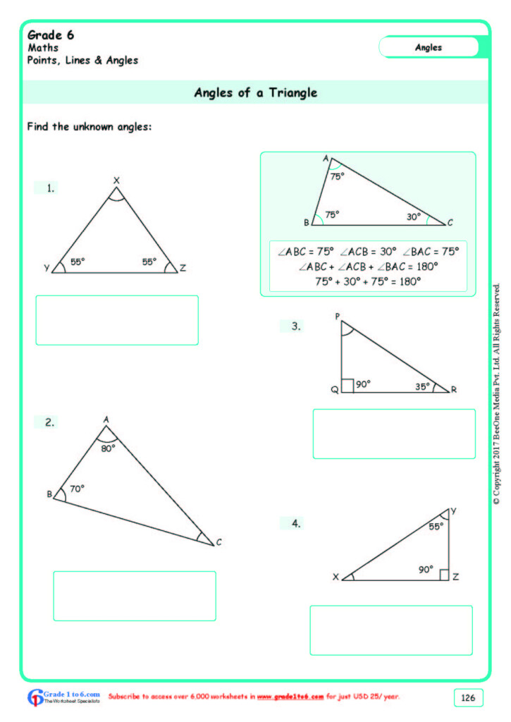 Finding Angles Of A Triangle Worksheets www grade1to6