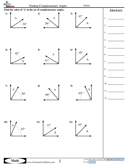 Finding Complementary Angles Worksheet Angles Worksheet Geometry 