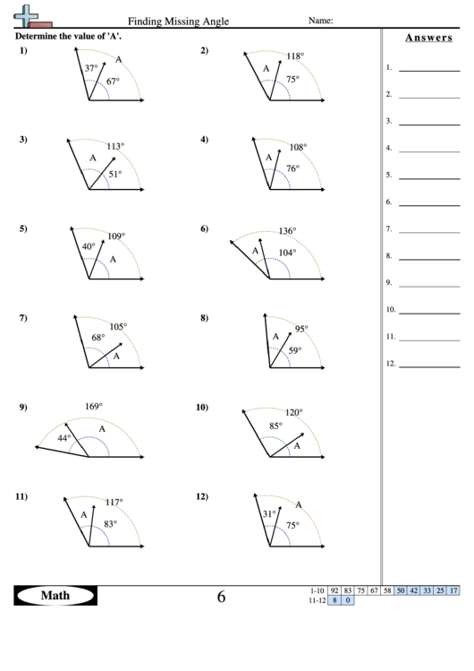 Finding Missing Angle Geometry Worksheet With Answers Printable Pdf