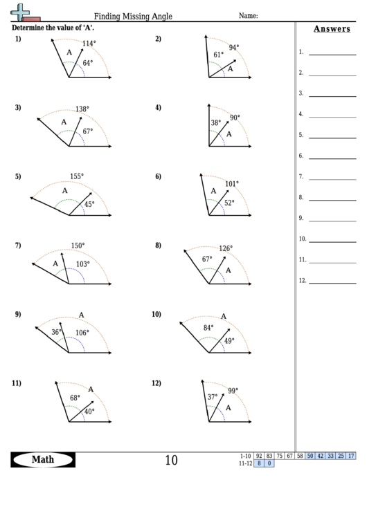 Finding Missing Angle Geometry Worksheet With Answers Printable Pdf 