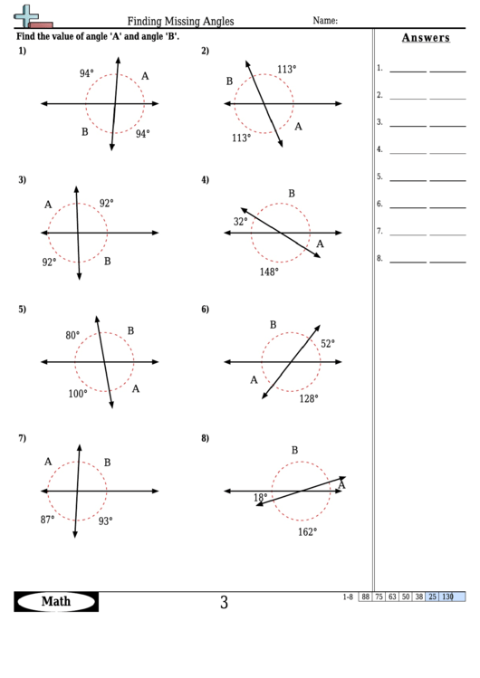 Finding Missing Angles Angle Worksheet With Answers Printable Pdf 