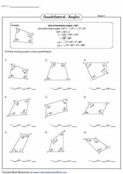 Finding Missing Angles Worksheet Awesome Quadrilateral Worksheets In 