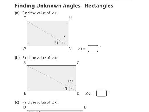 Finding Unknown Angles Rectangles Teaching Resources