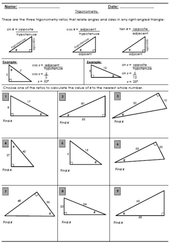 FREE Trigonometry Ratio Review Worksheet Trigonometry Worksheets 