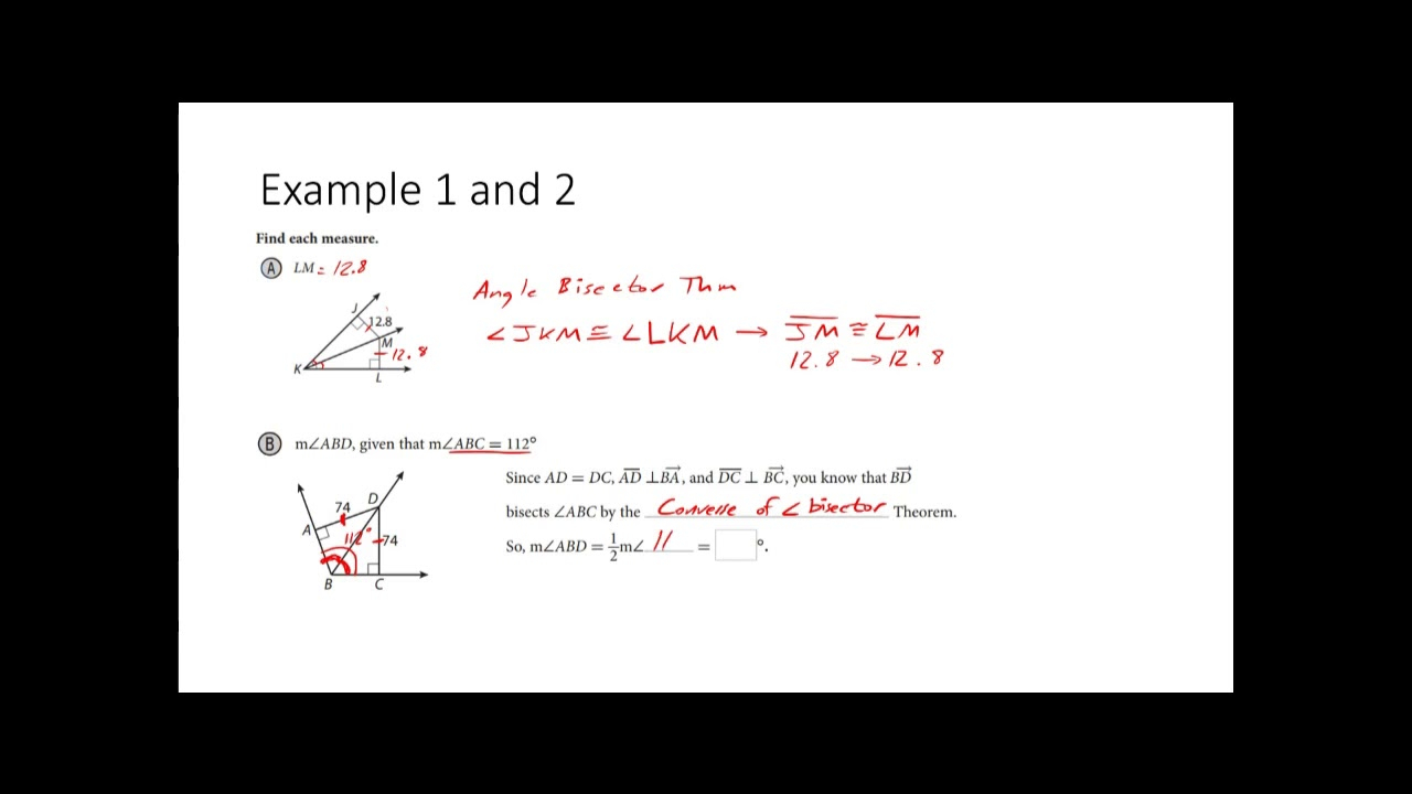 Geometry 8 2 Angle Bisectors Of Triangles YouTube