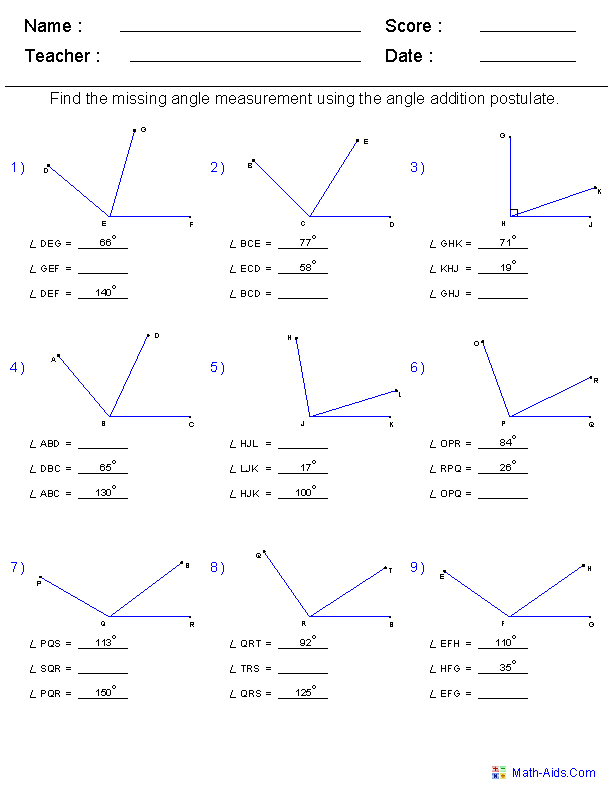 Geometry Angle Addition Postulate Worksheet Answer Key Worksheet