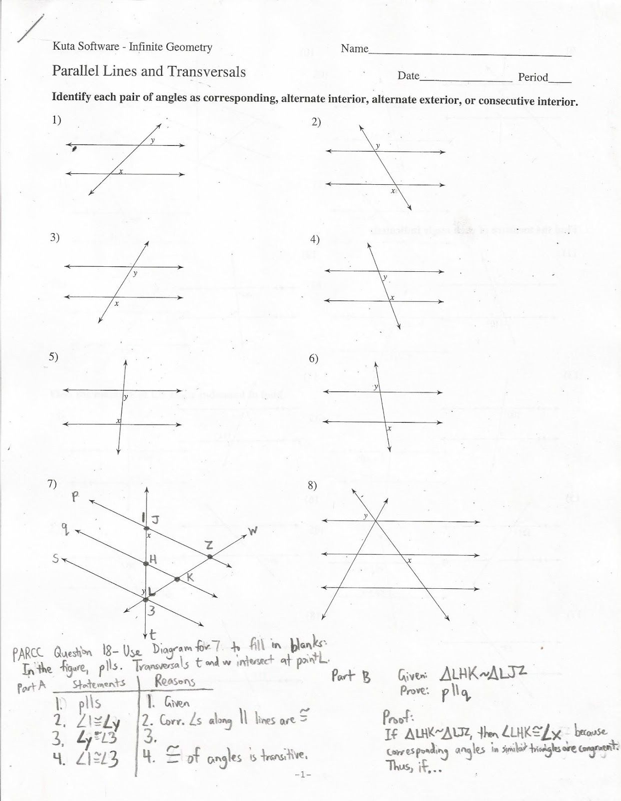 Geometry Angle Relationships Worksheet Answers