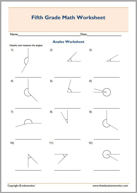 Geometry Measuring Angles Worksheets