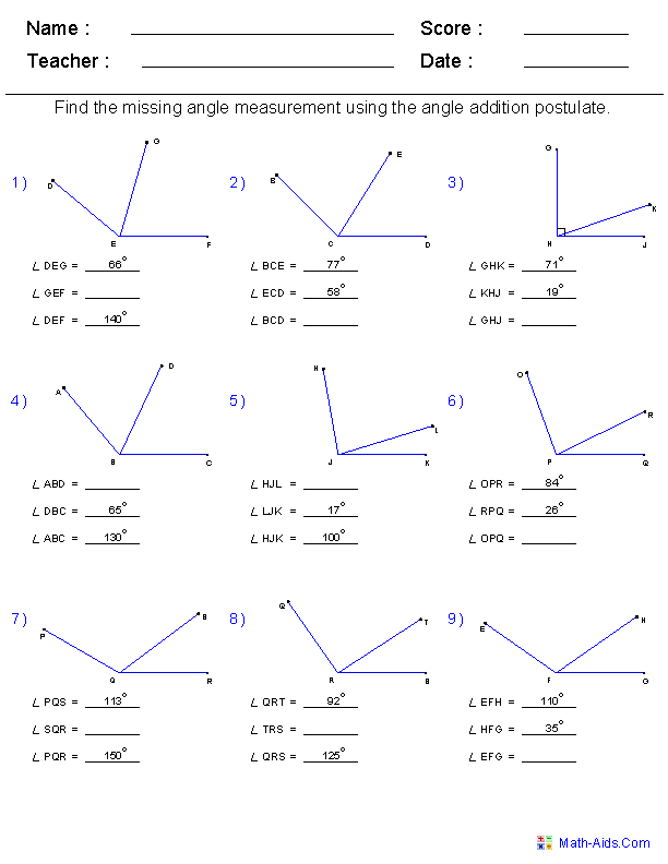 Geometry Worksheets Angles Worksheets For Practice And Study 