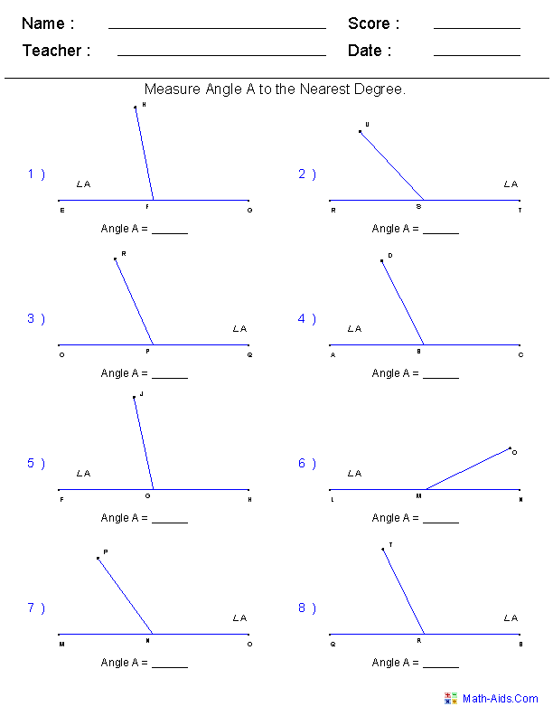 Geometry Worksheets Angles Worksheets For Practice And Study Angles 