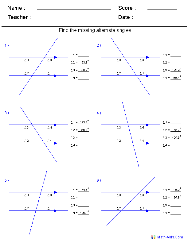 Geometry Worksheets Angles Worksheets For Practice And Study Angles 