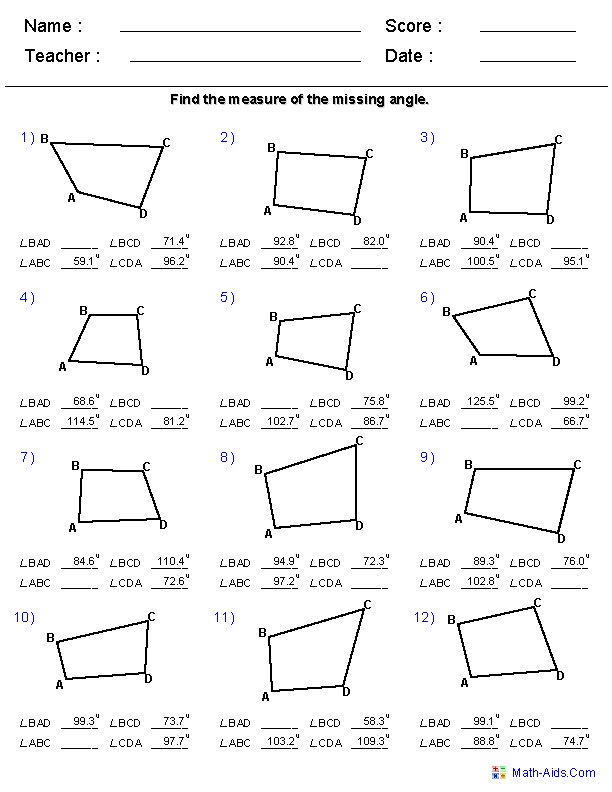 Geometry Worksheets Quadrilaterals And Polygons Worksheets Geometry 