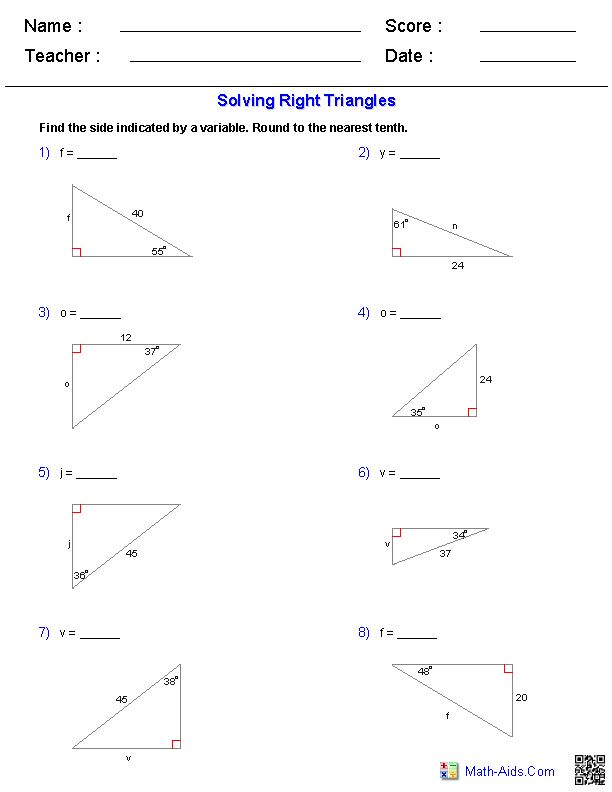 Geometry Worksheets Trigonometry Worksheets Triangle Worksheet 