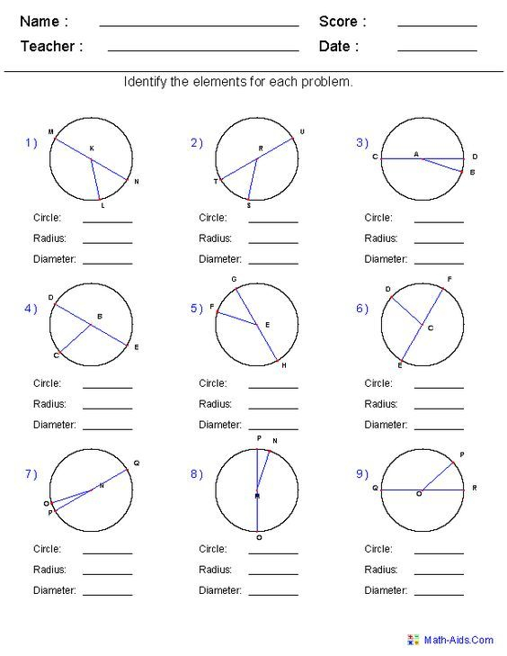 Identify Circle Radius And Diameter Worksheets Geometry Worksheets 