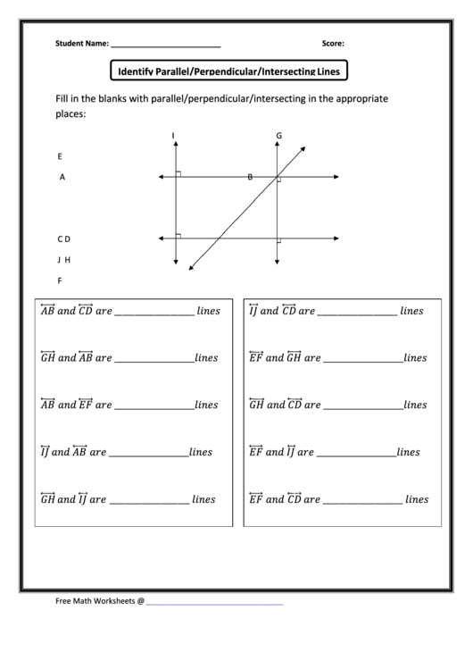 Identify Parallel perpendicular intersecting Lines Worksheet With 