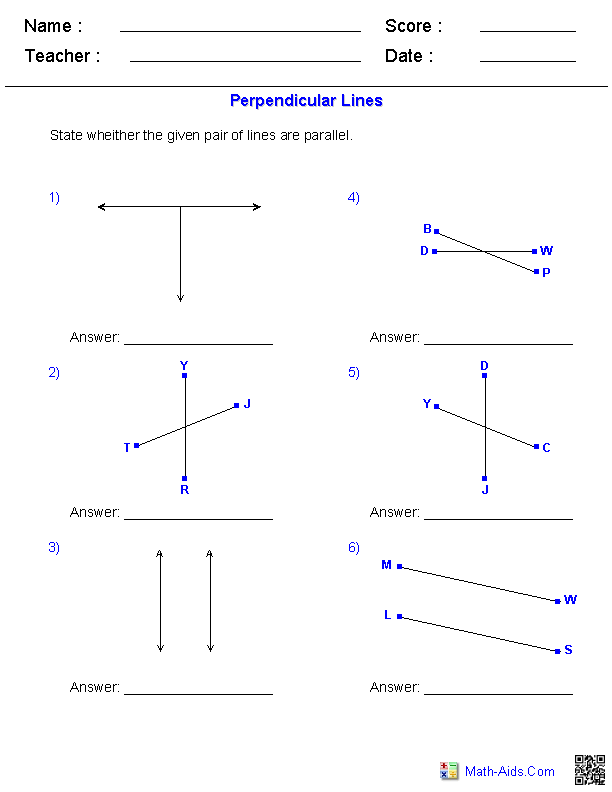 Identifying Perpendicular Lines Worksheets Parallel And Perpendicular 