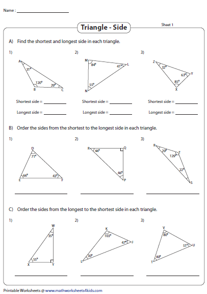 Inequalities Involved In A Triangle Worksheets Triangle Worksheet 