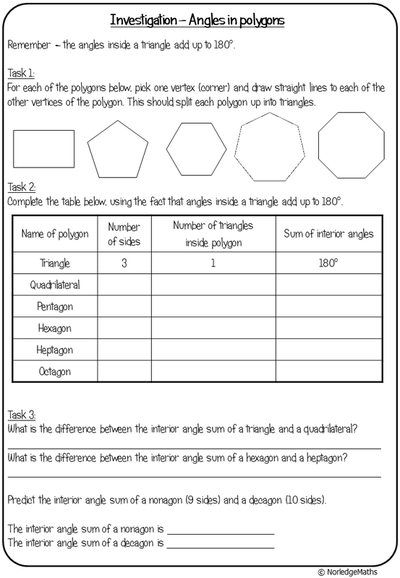 Interior Angles In Polygons Worksheet 