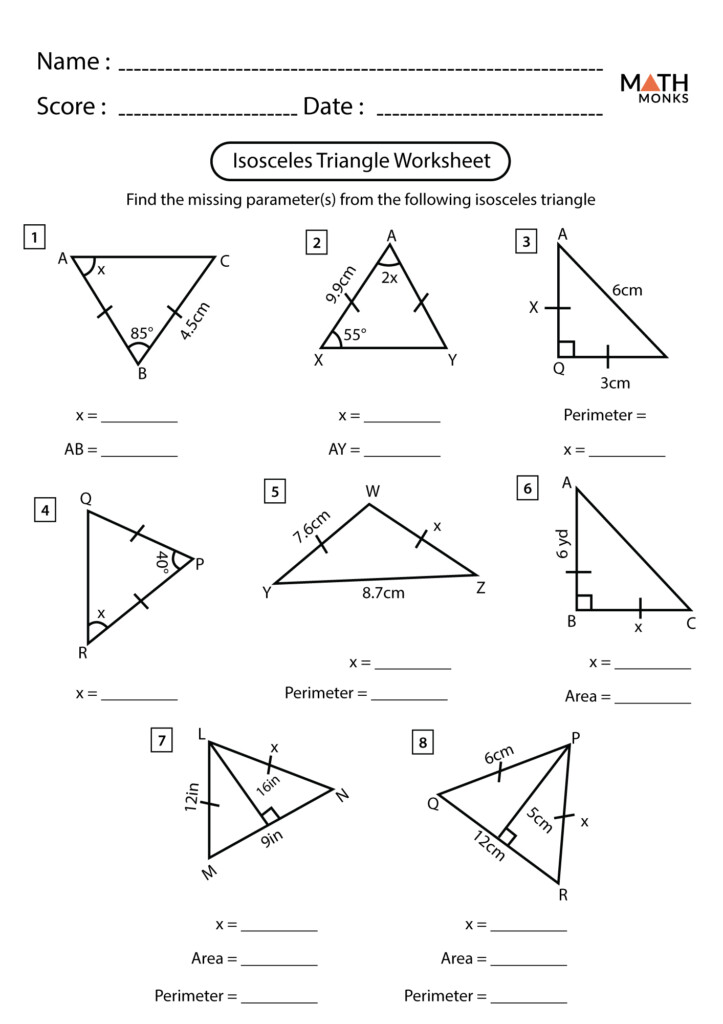 Isosceles And Equilateral Triangles Worksheets Math Monks