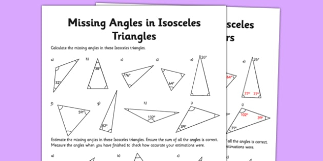 Isosceles Triangle Missing Angles Worksheet 8222