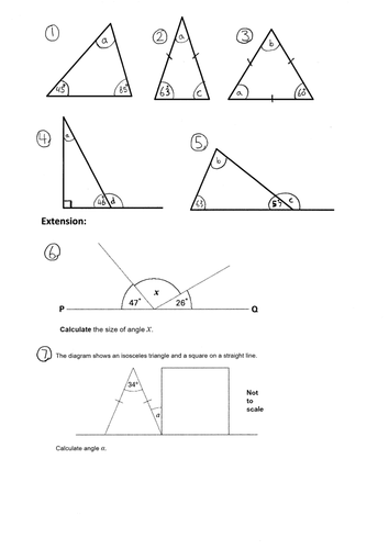 KS2 Missing Angles In A Triangle Year 4 5 6 Worksheet Notebook 