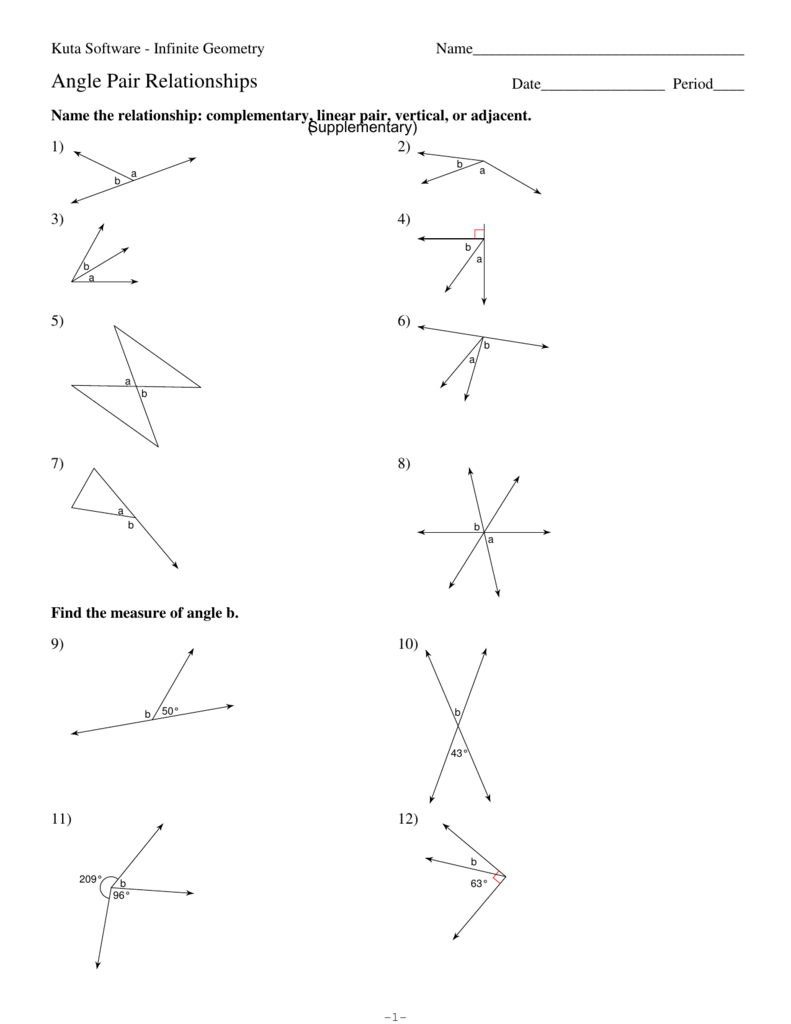 Kuta Software Infinite Geometry Angle Pair Relationships Worksheet