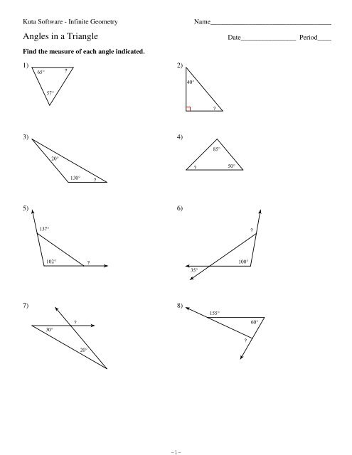 Kuta Software Infinite Geometry Angles In A Triangle Answers Freeware