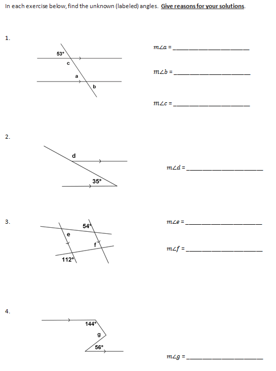 Lesson 1 2 2 Solve For Unknown Angles Transversals Geometry With 
