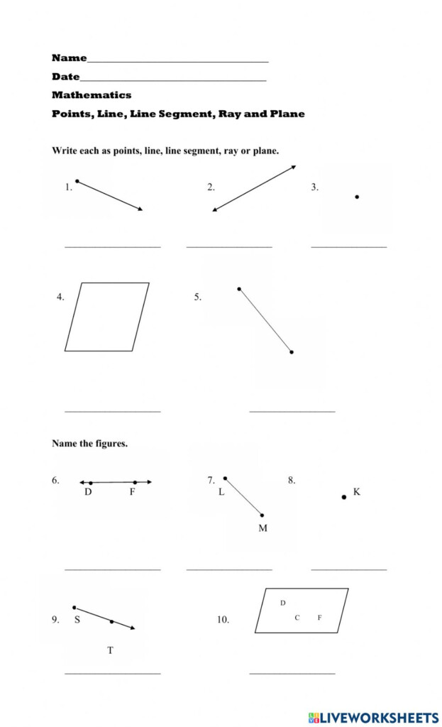 Line Line Segment Ray Plane Worksheet