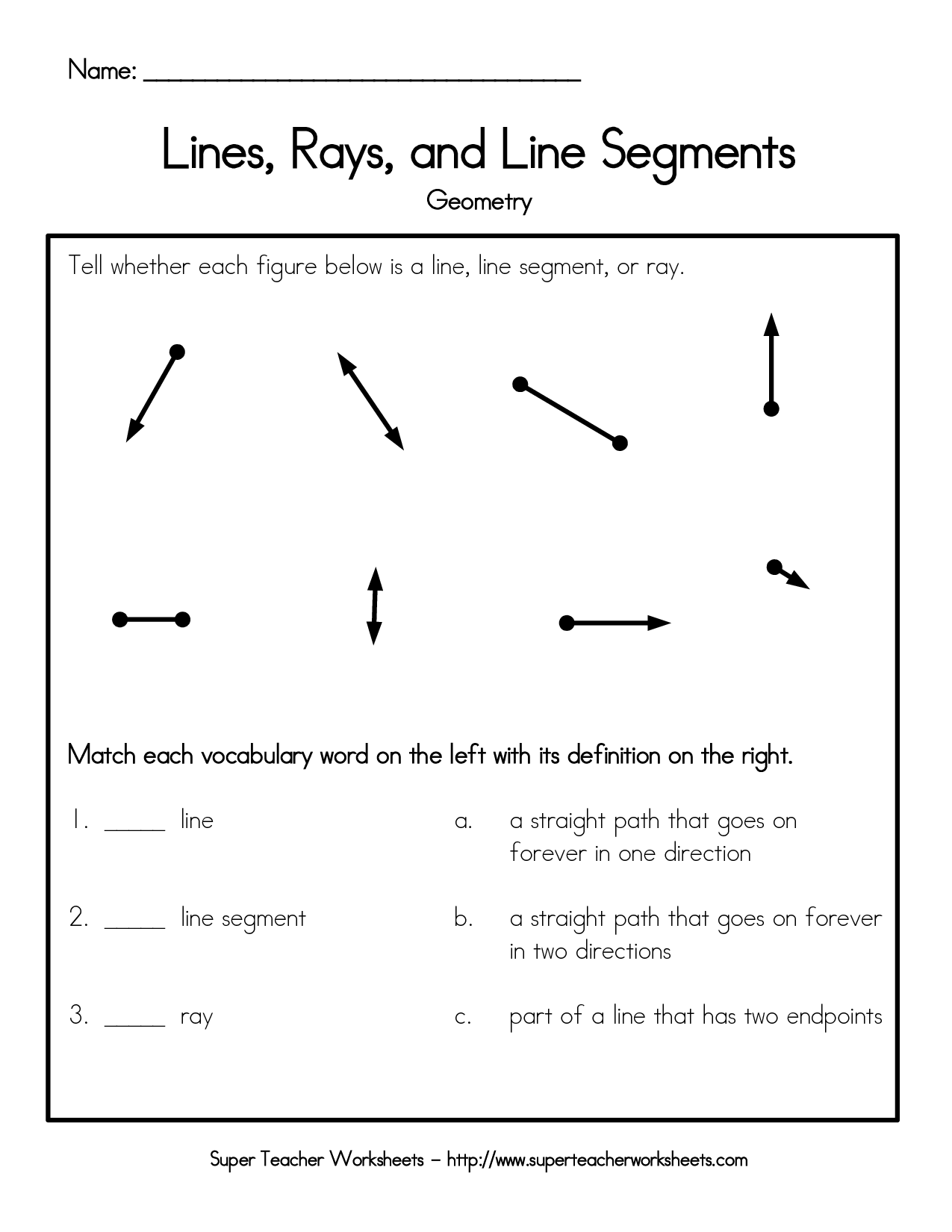 Lines Rays And Line Segments Worksheet Name Lines Rays And Line