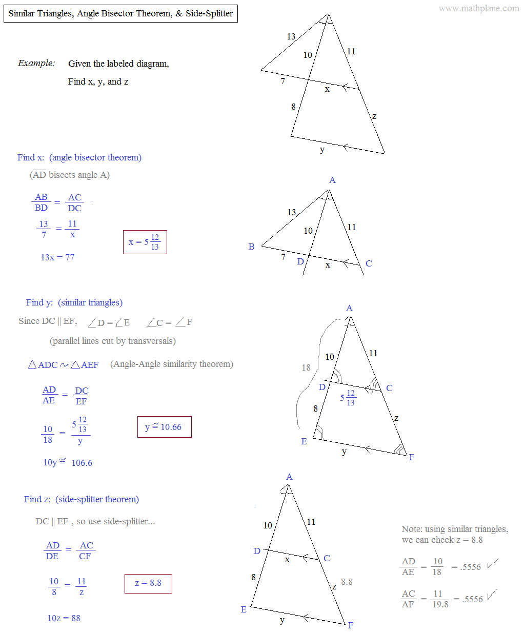 Math Plane Similar Triangles Ratios