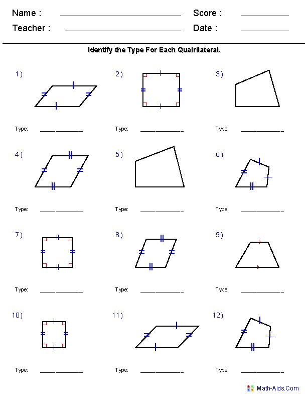 Math Sheets Quadrilaterals Worksheet Geometry Worksheets Quadrilaterals