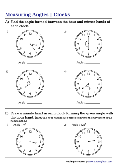 Measure The Angle Formed By Hands Of A Clock PDF Worksheet Angles 