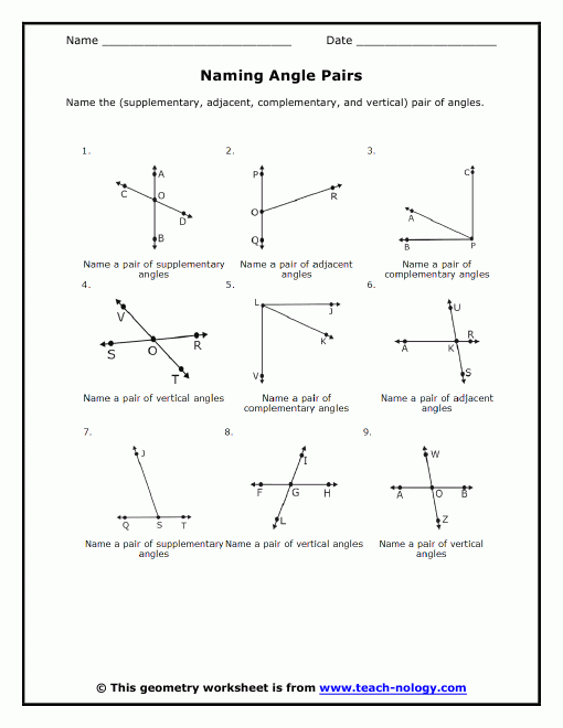 Naming Angle Pairs