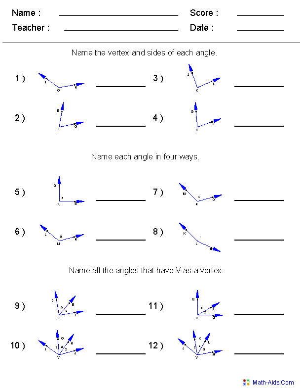 Naming Angles Worksheets Angles Worksheet Geometry Worksheets