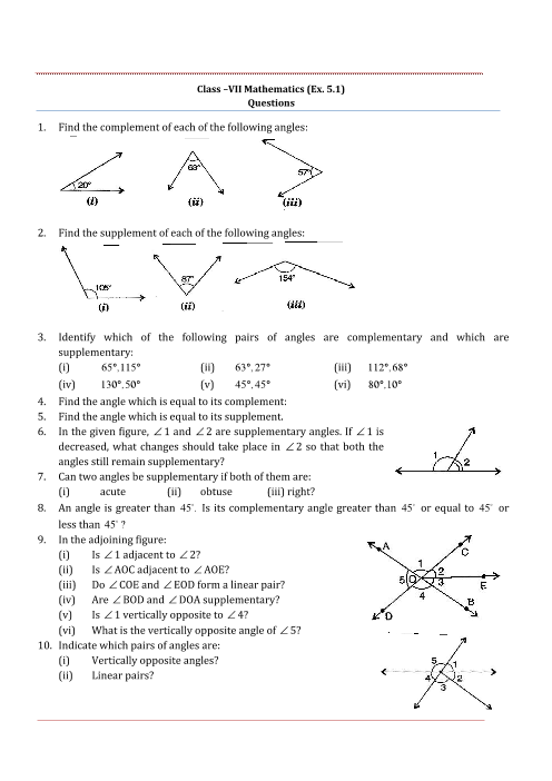 NCERT Solutions For Class 7 Maths Chapter 5 Lines And Angles Free PDF