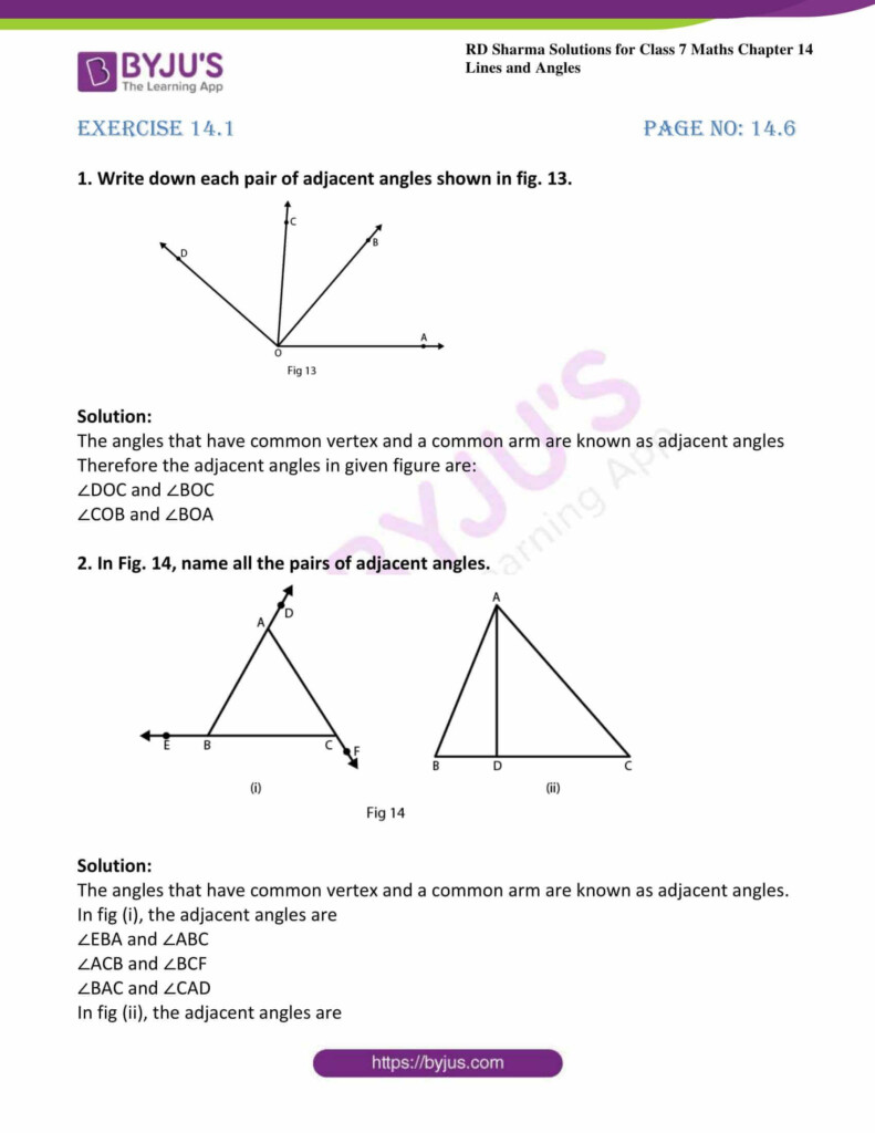 Pairs Of Angles Worksheet Answers Rd Sharma Solutions For Class 7 Maths 