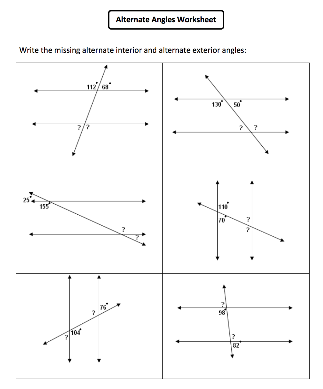 Corresponding Angles Parallel Lines Worksheet - Angleworksheets.com