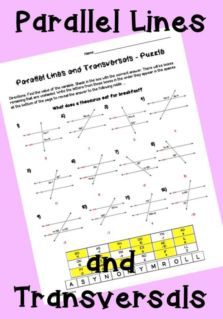 Parallel Lines And Transversals Activity Worksheet Vertical Angles 