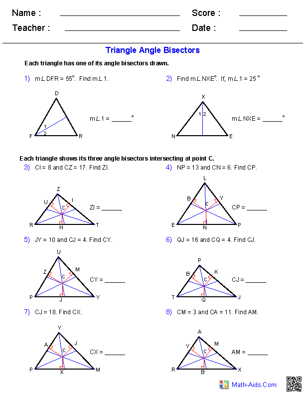 Perpendicular And Angle Bisectors Worksheet